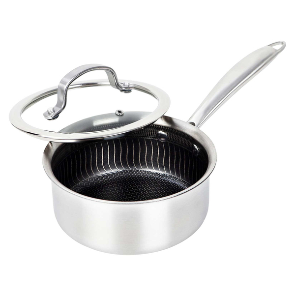 Brentwood B-SPH16L 3-Ply Hybrid Non-Stick Stainless Steel Saucepan with Tempered Glass Lid (1.5 Qt.)