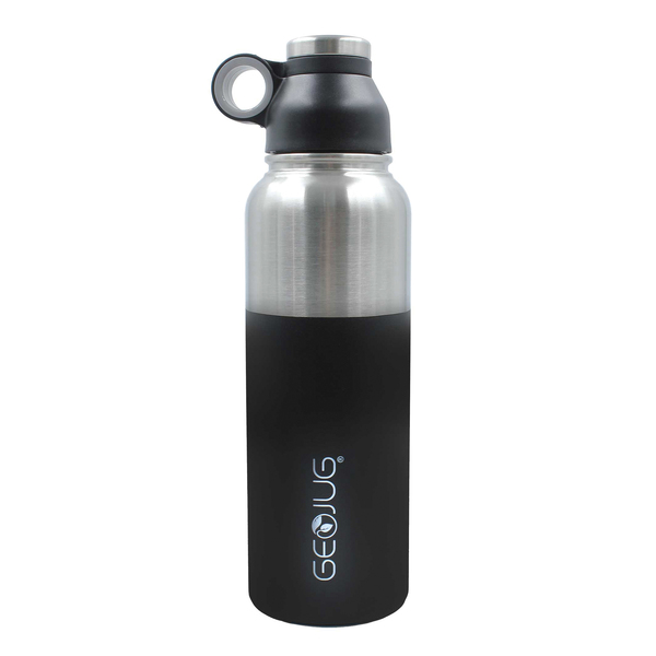 Brentwood Geojug G-1040BK Stainless Steel Vacuum-Insulated Water Bottle (1.1 L; Black/Silver)
