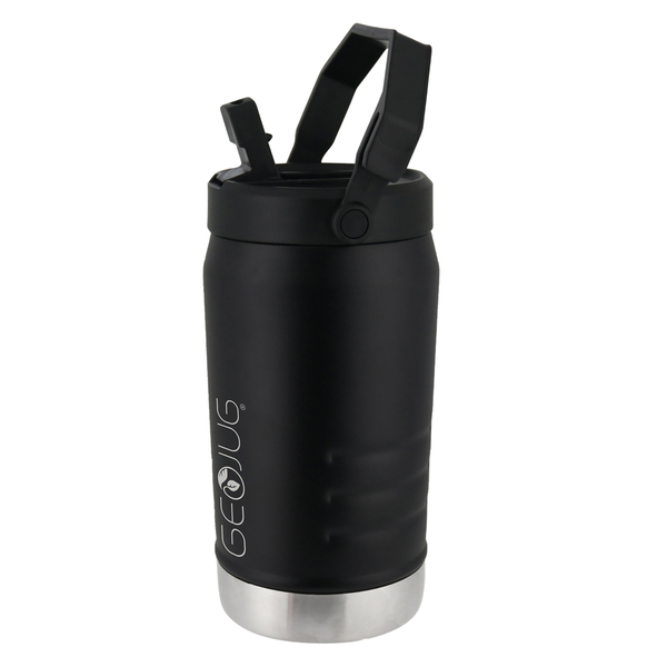 Brentwood Geojug G-1200BK Vacuum-Insulated Stainless Steel Sports Water Jug with Spout Straw Lid, and Handle with Fence Hook (40 Oz.; Black)