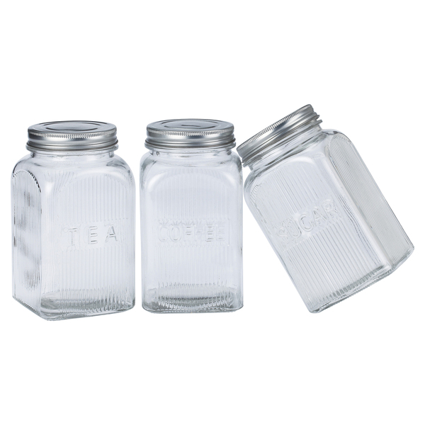 EuroHome EW65074 Coffee, Tea, and Sugar Glass Canister 3-Piece Set