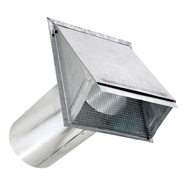 Lambro 3460GMS-11 6-In. 26-Gauge Galvanized Steel Wall Exhaust Hood Bath Fan Vent with Damper, Wire Mesh Screen, and 11-In. Pipe, 3460GMS-11