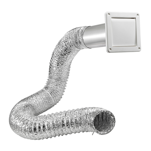Lambro 481UL 4-In. Bath Fan Exhaust Through-the-Wall Vent Kit with Single Flap Vent, 8-Ft. UL 181 Foil Flex Duct, and 11-In. Aluminum Snap-Lock Tail Pipe, 481UL