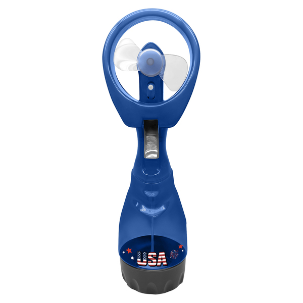 Celebrate 250 250F150B 1-In. Portable Misting Fan with 2 Soft-Flex Blades, 1 Speed, Ice-Capable 6-Oz. Water Reservoir, Quiet, Battery Operated (Blue)