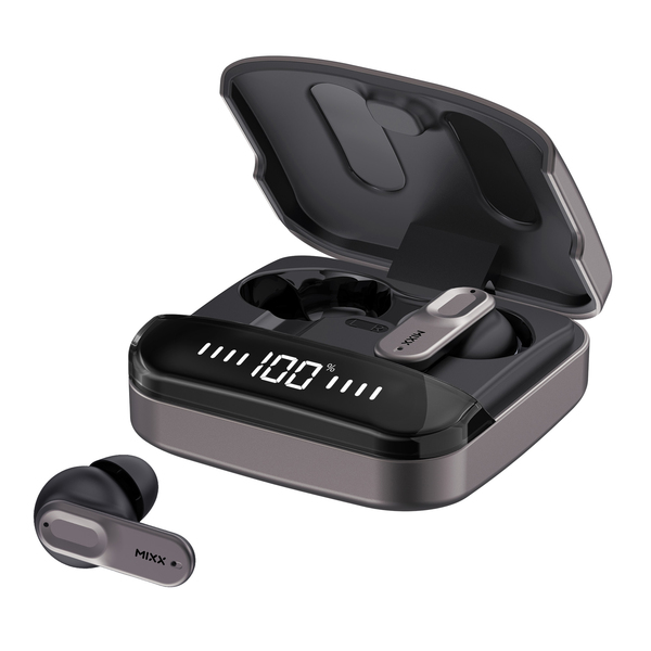 Mixx USUL-MI-BK-006 StreamBuds Ultra Mini TWS Bluetooth In-Ear Earbuds with Mic and Charging Case with LED, Clear Voice, up to 24 Hours Play Time (Gunmetal Black)