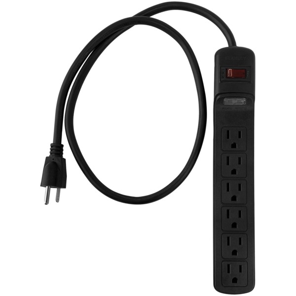 STANLEY 33220 6-AC Outlet 1080-Joules SurgeMax 1080 Surge Protector Power Strip, 3-Ft. Cord with Straight Plug, 33220