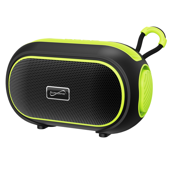 Supersonic SC-2334BT GRN 7-Watt-RMS VIBE!! DOCK Portable Bluetooth Rechargeable Speaker with Phone Holder, TWS, FM, USB/microSD Inputs, Strap (Green)