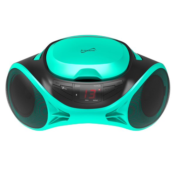 Supersonic SC-726BT TEAL 3-Watt-RMS Portable Bluetooth CD Music System with Built-in Speakers, CD Player, AM/FM Radio, and Aux, Dual Power, SC-726BT (Teal)