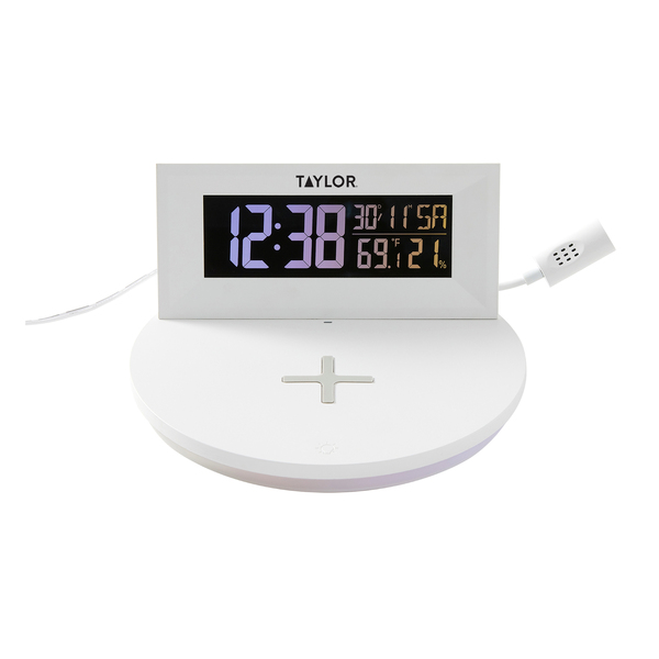 Taylor Precision Products 5287333 Digital Indoor Weather Station with Mood Light and Wireless Charging Pad, 5287333