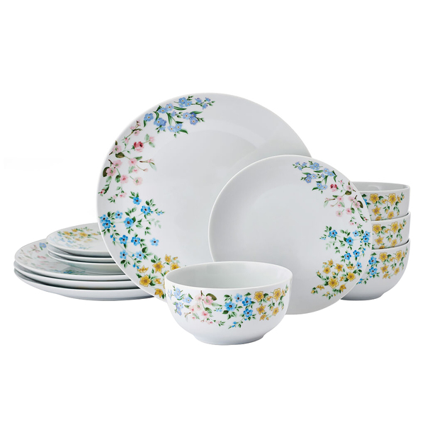 Studio Nova 5323459 12-Piece Porcelain Dinnerware Set, Fiona Floral Pattern