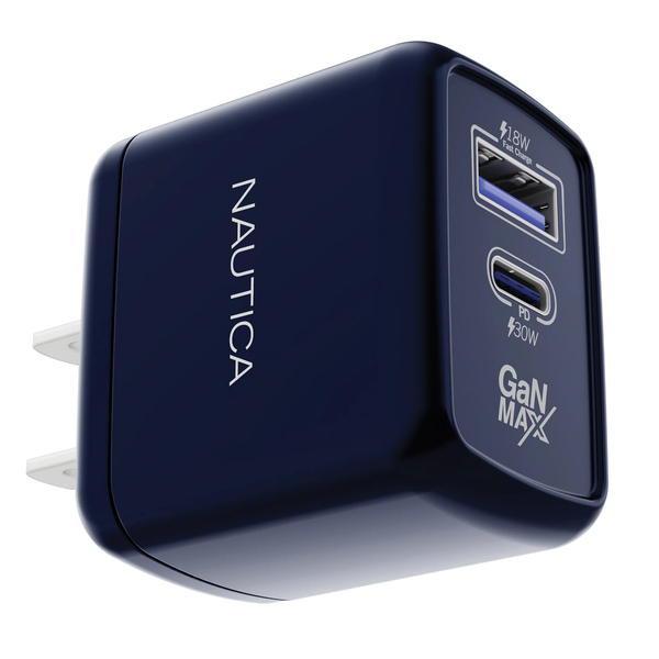 Nautica UCCCH03-01 2-USB Port Wall Charger with 30-Watt PD USB-C and USB-A QC3.0, CH130 (Navy)