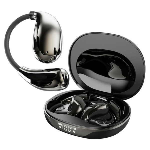 RCA Wave-88BLK WAVE-88 AI Translator TWS Bluetooth Open-Ear Earbuds with Mics, On-Ear Controls, Charging Case with Screen, up to 6 Hours Play Time (Black)