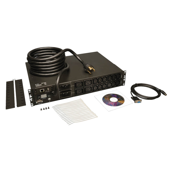 Tripp Lite by Eaton PDUMNH30HV Single-Phase 208-230V Monitored PDU, 5.5 kW, 16 Outlets, NEMA L6-30P Input, LX Platform Interface, 12-Ft. Cord, 2U, PDUMNH30HV