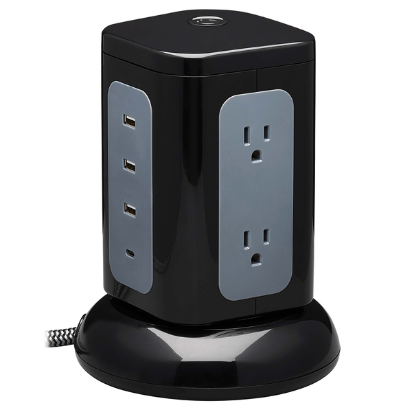 Tripp Lite by Eaton TLP606UCTOWER 6-AC Outlet and 4-USB Port 1,800-Joules Protect It! Surge Protector Tower, 8-Ft. Braided Cord, TLP606UCTOWER