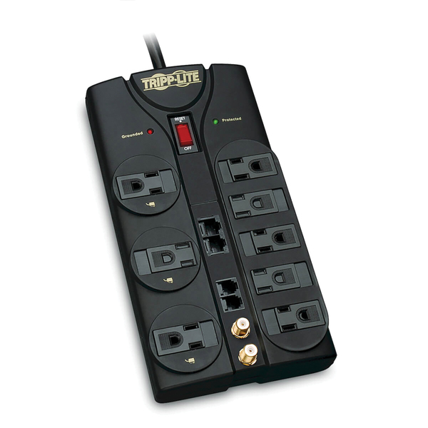 Tripp Lite by Eaton TLP810NET 8-AC Outlet, Telco, Coax, and Ethernet 3,240-Joules Protect It! Surge Protector Power Strip with Child Covers, 10-Ft. Cord