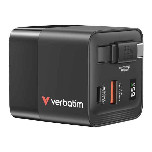 Verbatim 32217 65-Watt GaN Charger with Retractable Cable