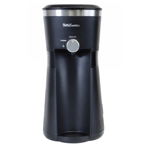 Betty Crocker BC-4869B Compact 10-Oz. Coffee Maker for Iced and Hot Brews, 4-Minute Brew Time, 20-Oz. Tumbler, Reuseable Filter Basket, Scoop, Straw, BC-4869B