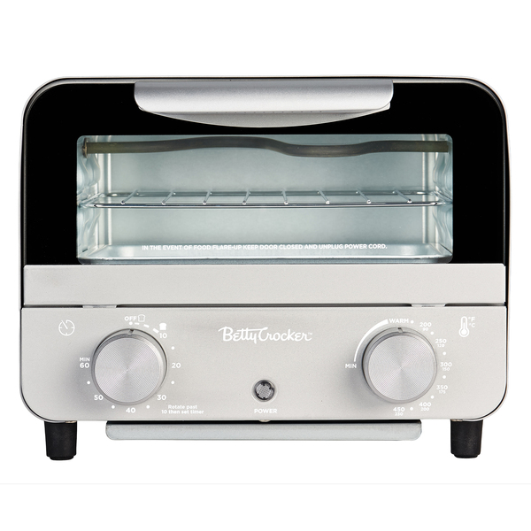 Betty Crocker BC-5629S 7-L Mini Toaster Oven/Compact Countertop Oven, 750 Watts, with Timer, Baking Tray, and Rack, BC-5629 (Gray)