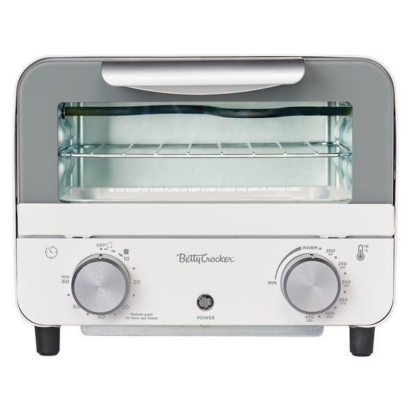 Betty Crocker BC-5629W 7-L Mini Toaster Oven/Compact Countertop Oven, 750 Watts, with Timer, Baking Tray, and Rack, BC-5629 (White)
